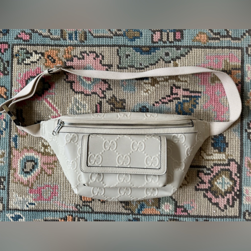 White Gucci Embossed Belt Bag - Large